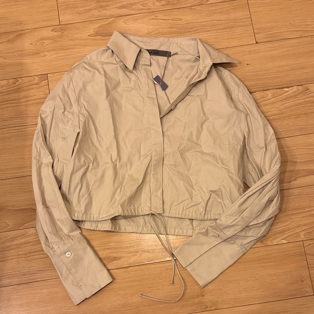 Enza Costa Beige Button-Down Cropped Shirt